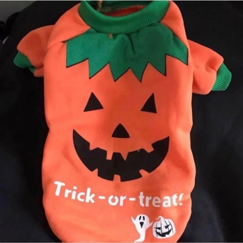 Halloween Pumpkin Dog Sweater - Orange & Green, NWOT